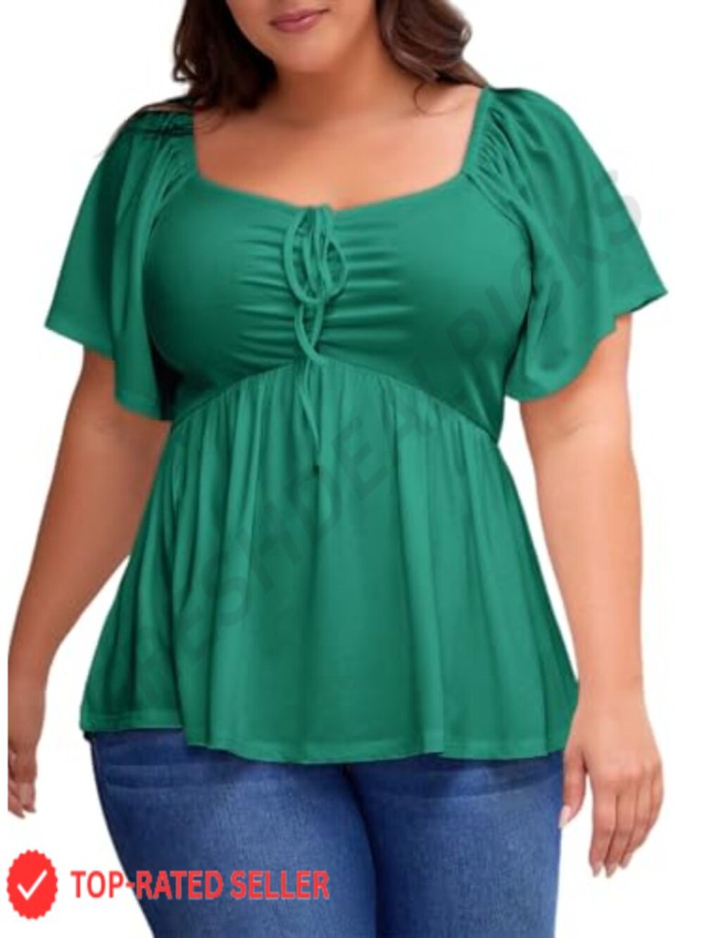 Plus Size Sweetheart Neck Peplum Blouse Short Sleeve Ruched Top
